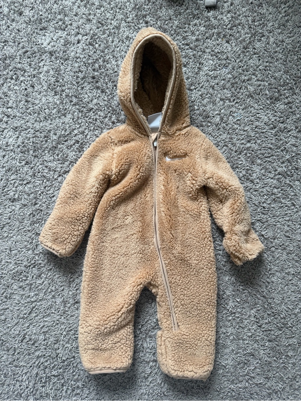 Nike Kids Tan Sherpa Hooded Footie One-Piece